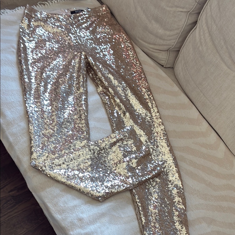 Badgley Mischka Gold Sequin Leggings Party-Ready